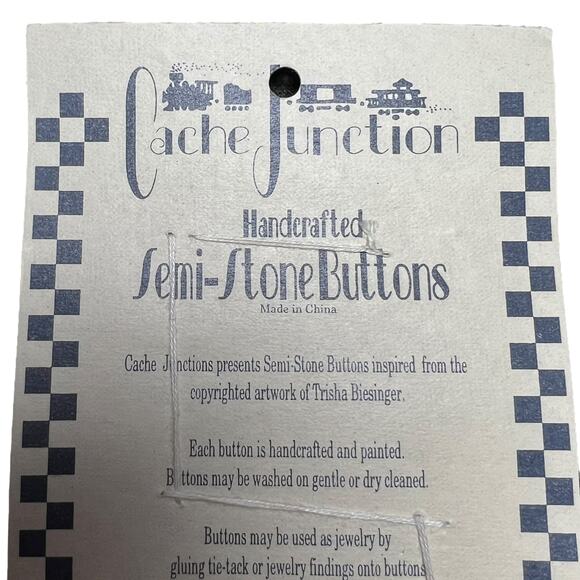 Cache Junction Yellow Cat Blue Duck Painted Semi Stone Buttons Vintage - Picture 7 of 7